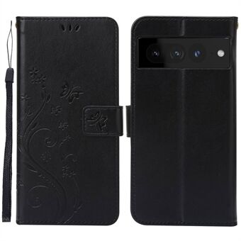 Voor Google Pixel 7 Pro Portemonnee Stand PU Leren Hoesje met Bedrukking van Bloemen en Vlinders, Volledige Bescherming met Binnenkant van TPU Telefoonhoesje met Strap.