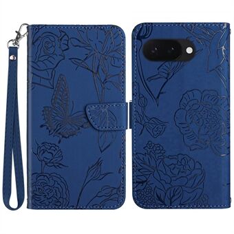 HT03 Voor Google Pixel 9a Hoesje Vlinder Bloem Afdruk Leren Telefoonhoesje met Strap