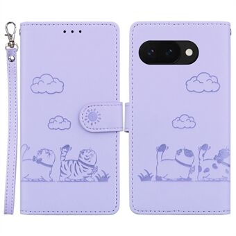 Voor Google Pixel 9a Hoes RFID-blokkering Kittenspatroon TPU+PU Lederen Telefoonhoesje