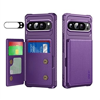 Voor Google Pixel 9 / Google Pixel 9 Pro ENKAY Hat-Prince Portemonnee Kaartslot Kickstand PU Leren + TPU Achterkant Telefoonhoes met Cameralensfilm