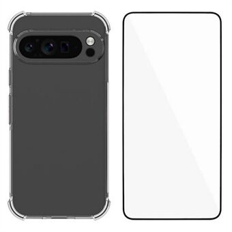 WANLONFENG WL-serie voor Google Pixel 9 Pro XL hoes 2,0 mm doorzichtige TPU-cover met gehard glasfolie (Groot lensgat)