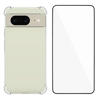 WANLONFENG WL-serie voor Google Pixel 8 Hoes 2,0 mm Transparante TPU-hoes met Gehard Glas Folie (Groot Lensgat)