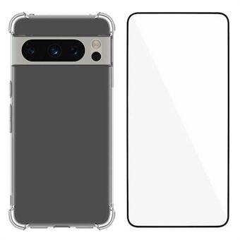 WANLONFENG WL-serie voor Google Pixel 8 Pro Hoes 2.0mm Transparante TPU Hoes met Gehard Glas Film (Groot Lensgat)