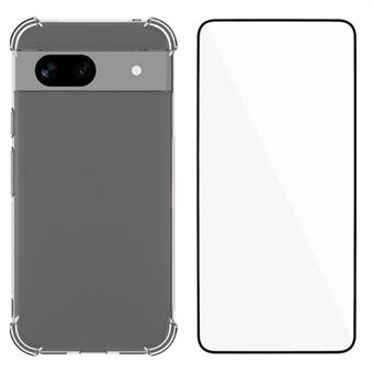 WANLONFENG WL-serie voor Google Pixel 8a hoes 2,0 mm transparante TPU-cover met gehard glasfilm (grote lensopening)