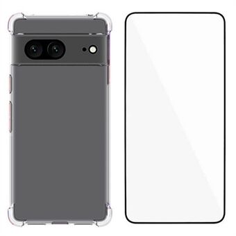 WANLONFENG WL Serie voor Google Pixel 7 5G Hoes 2,0 mm Transparante TPU Cover met Gehard Glas Film (Groot Lensgat)