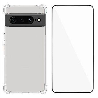 WANLONFENG WL-serie voor Google Pixel 7 Pro 5G hoes 2,0 mm doorzichtige TPU-hoes met gehard glas folie (Grote lensopening)