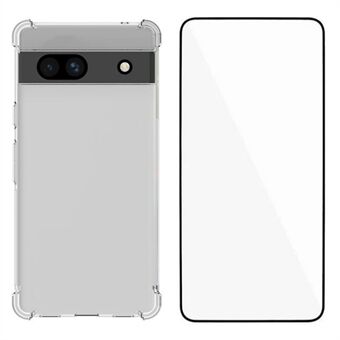 WANLONFENG WL-serie voor Google Pixel 7a-hoes 2,0 mm heldere TPU-bescherming met gehard glasfilm (Groot lensgat)