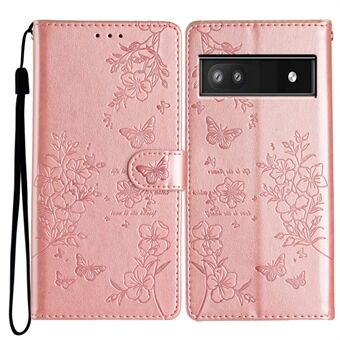 Voor Google Pixel 9a Portemonnee Telefoonhoesje Vlinder Bloem Afdruk Leren Flip Cover