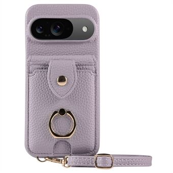 Voor Google Pixel 9 Hoesje met Kaarthouder, Schouderriem PC+TPU Ring Kickstand Telefoon Achterkant Cover