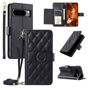 Voor Google Pixel 8 Pro Crossbody Leren Hoes Ring Gesp Portemonnee Standaard Ruitvormige Mobiele Hoes