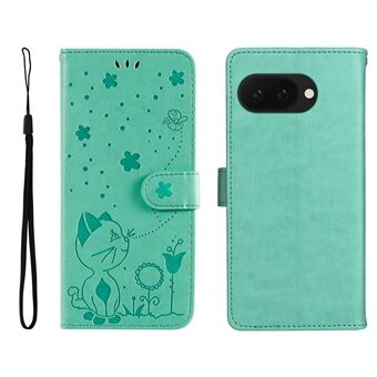 Voor Google Pixel 9a Hoesje Kat Bijen Patroon Leren Telefoonhoes