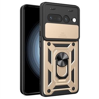 Voor Google Pixel 7 Pro 5G Hoesje met Schuifbare Camera Deksel PC+TPU Telefoonhoes met Standaard