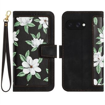 Voor Google Pixel 9a Hoes PU Lederen Bloemen Telefoonhoesje met Kaartsleuven