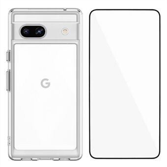 WANLONFENG MF-serie voor Google Pixel 7a hoes TPU+acryl heldere telefoonhoes met gehard glasfolie