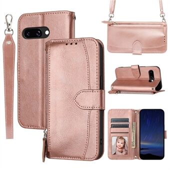 Voor Google Pixel 9a Hoes Ritszak Lederen Telefoonhoesje met Schouderriem voor Crossbody Gebruik