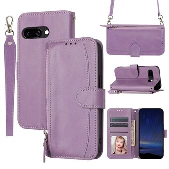 Voor Google Pixel 9a Hoes Zipper Vak Lederen Telefoonhoes met Crossbody Schouderriem