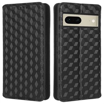 Voor de Google Pixel 7 5G Antikras Telefoonhoesje met Stand, Magnatische Automatische Sluiting, Ingelegd Ruitpatroon, PU Leren Flip Wallet Cover.