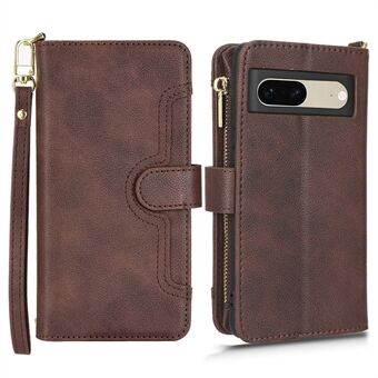 Voor de Google Pixel 7 5G PU lederen telefoonhoes met magnetische sluiting, handtas, standaard, portemonnee, ritssluiting en handvat en schouderriem.