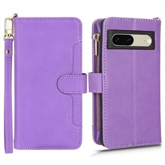 Voor de Google Pixel 7 5G PU Leren Handtas met Magnetische Sluiting, Standaard, Portemonnee, Ritsvak Telefoonhoes met Hand Strap en Schouderriem.