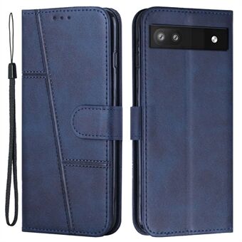 Stiksels Telefoonhoesje voor Google Pixel 6a, Portemonnee Stand PU Leren Cover Binnenkant TPU Hoesje met Strap