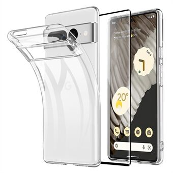 Voor de Google Pixel 7 Pro 5G Transparante TPU hoes Anti-val Telefoonhoes met Zijlijm Gebogen Gehard Glas Volledig Schermfolie.