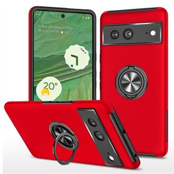 Voor de Google Pixel 7 5G Ring Kickstand Armor telefoonhoes, gemaakt van hard PC en zacht TPU met schokbestendige bescherming.
