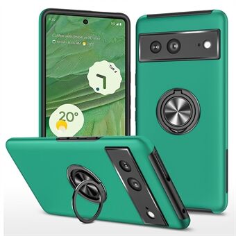 Voor de Google Pixel 7 5G Ring Kickstand Armor Telefoonhoesje met harde PC en zachte TPU bumper, schokbestendige beschermhoes.
