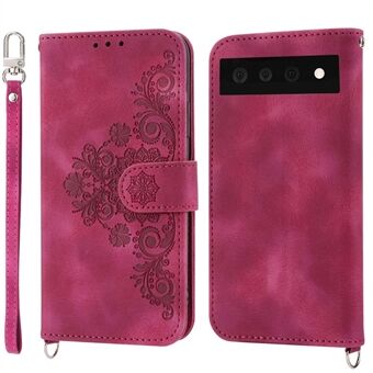 Voor de Google Pixel 7 Pro 5G, een hoesje van PU-leer met geprinte bloemen, een standaard, meerdere kaartsleuven, huidvriendelijke telefoonhoes met polsbandje en schouderband.