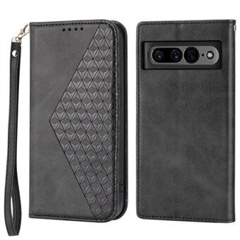 Voor de Google Pixel 7 Pro 5G Rhombus patroon geïmpregneerde standaard portemonnee telefoonhoesje van kalfsleer textuur PU-leer + TPU-hoes met band.
