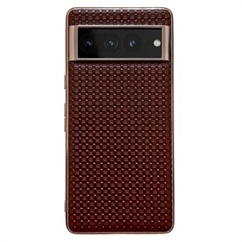 Voor de Google Pixel 7 Pro 5G Anti-val Textured Echt Leer Gecoate TPU Telefoonhoes Nano-elektroplating Mobiele Telefoon Achterkant