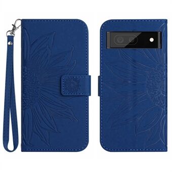 Voor de Google Pixel 7 5G HT04 geprint zonnebloem anti-kras telefoonhoesje, PU lederen standaard portemonnee huid-touch smartphone cover met handriem.