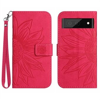 Voor de Google Pixel 7 5G HT04 Bedrukte Zonnebloem Anti-kras Telefoonhoesje PU Leren Stand Wallet Skin-Touch Smartphone Cover met Handriem.