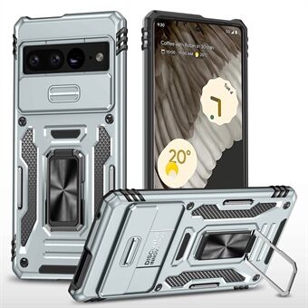 Pantser Serie Hard PC Soft TPU Hoesje voor Google Pixel 7 Pro 5G Schokbestendige Telefoonhoes Beschermende Standcase met Schuifbare Camera Cover.