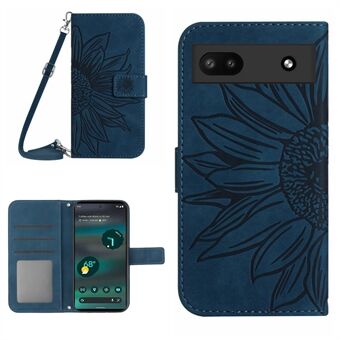 Voor de Google Pixel 6a HT04 PU-leren Sunflower geïmpregneerde standaard portemonnee-hoesje met huidvriendelijke magnetische sluiting en schouderband.