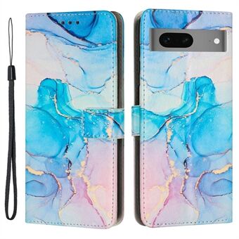 Voor Google Pixel 7 5G Anti-kras PU Leren Portemonneehoesje met Marmer Patroon Afdrukken en Standfunctie