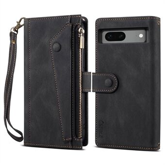 ESEBLE Star Series Wallet Telefoonhoesje voor Google Pixel 7 5G, PU Lederen Multifunctionele Kaartsleuven Ritssluiting Zakje Stand Flip Cover met Handriem.