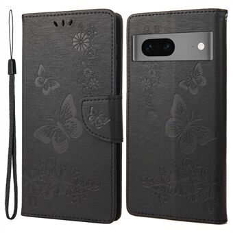 Voor Google Pixel 7 5G Vlinders Bloemen Opdruk PU Leren Hoesje met Stand en Magneetsluiting Schokbestendige Case