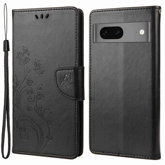 Voor de Google Pixel 7 5G, Een hoesje bedrukt met bloemen en vlinders van PU leer, met anti-krasbescherming en een portemonnee en standaard functie.