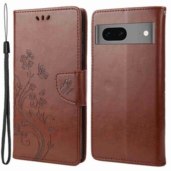 Voor Google Pixel 7 5G Imprinting Flower Butterflies Telefoonhoesje van PU-leer Anti-kras Portemonnee Stand Case