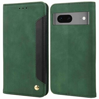 Voor Google Pixel 7 5G Telefoonhoesje Kleurenblok Huid-touch PU Leren Hoesje Automatisch Sluitende Magnetische Standaard Portemonnee Cover