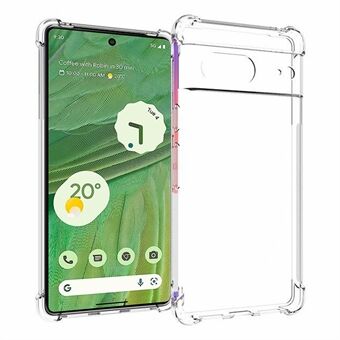 Voor de Google Pixel 7 5G zachte TPU doorzichtige telefoonhoes met schokabsorptie in de vier hoeken en een antislip achterkant.