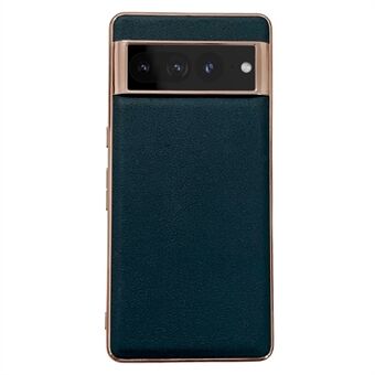 Voor de Google Pixel 7 Pro 5G Nano Electroplating Protective Case met een getextureerde echt koeienhuidleren coating, PC+TPU telefoonhoesje.