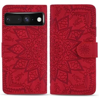 Voor Google Pixel 7 Pro 5G Imprint Flower Telefoonhoesje Stand Shell Wallet Ontwerp Kalfstructurele Leren Case.