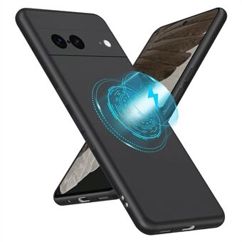 Vloeibare Series voor Google Pixel 7 5G Zachte TPU Magnetische Telefoonhoes Rubberen Anti-Vingerafdruk Achterkant Ondersteunt Draadloos Opladen - Zwart