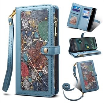 ESEBLE Galaxy Series PU leren telefoonhoes voor Google Pixel 6a, RFID-blokkerend ritsvakje met standaardportemonnee, schokbestendige folio flip-telefoonhoes.