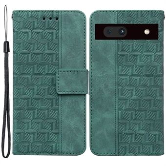 Telefoonhoesje met geometrisch patroon en reliëf voor de Google Pixel 7a, krasbestendig PU-leer met magnetische sluiting en opvouwbare standaard