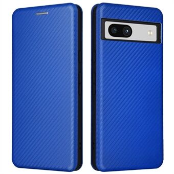 Voor Google Pixel 7a Carbon Fiber Textuur Telefoonhoesje met kaartsleuf, PU-leer, magnetisch, automatisch opstaande hoes