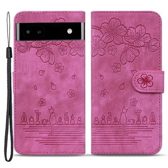 Voor de Google Pixel 7a Bedrukte Katten PU Leren Schokbestendige Hoes Telefoonstandaard Portemonnee Hoes met Handriem