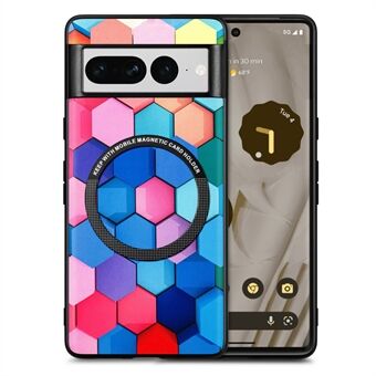 Voor Google Pixel 7 Pro 5G schokbestendige telefoonhoes met patroonbedrukking, PU-leren coating, PC + TPU telefoonhoesje met metalen ring.