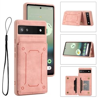 Voor Google Pixel 6a PU-lederen gecoate TPU telefoonhoes met dual cardhouder, standaard en magnetische sluiting.